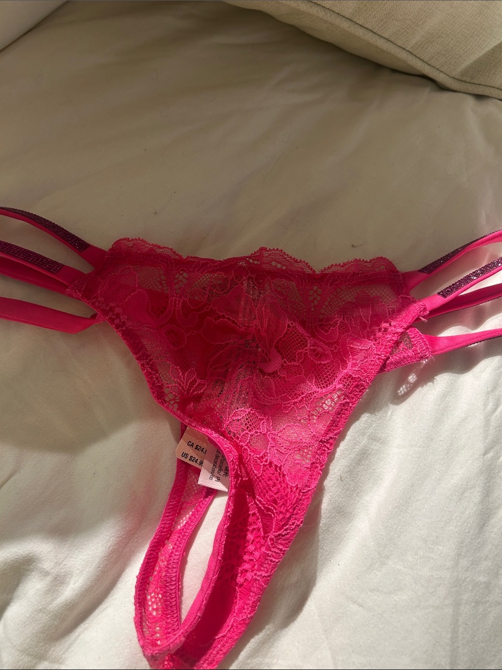 Victoria's Secret Hot Pink Lace Strappy Thong